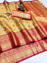 Delightful Kanjivaram Red Yellow Color Silk Sarees